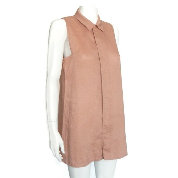 GO LINEN Adobe Red Sleeveless Shirt Dress Button Front Lagenlook size 2 - 709 - Picture 4 of 5